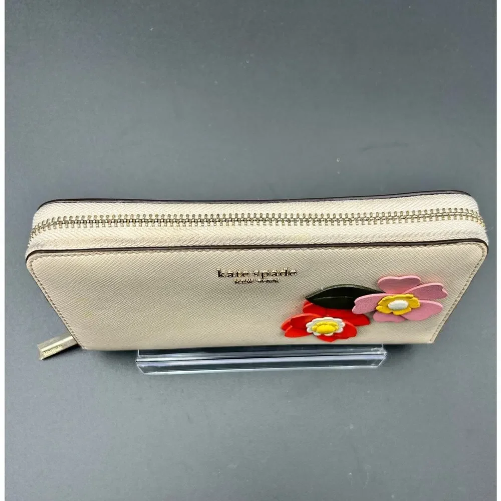 Kate Spade Petal Zip Continental Wallet Saffiano Floral Appliqué Garden Party - Picture 3 of 7